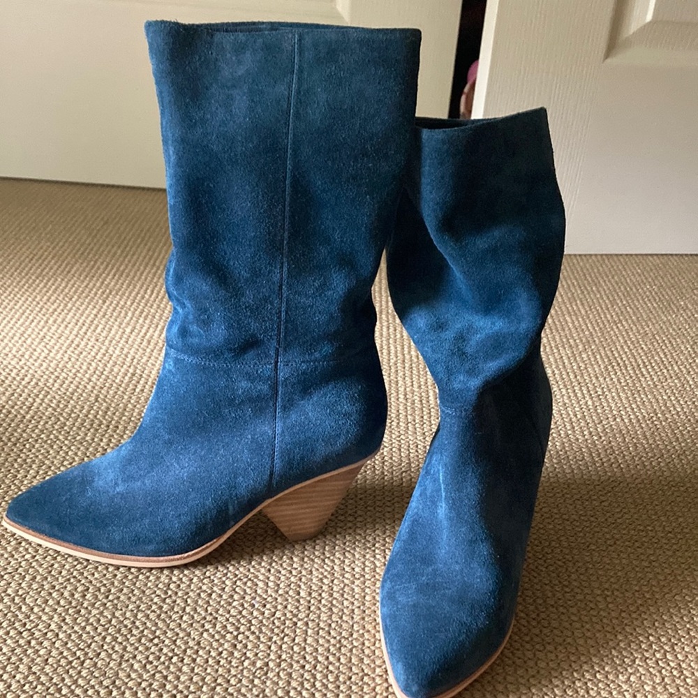 Blue suede slouch boots